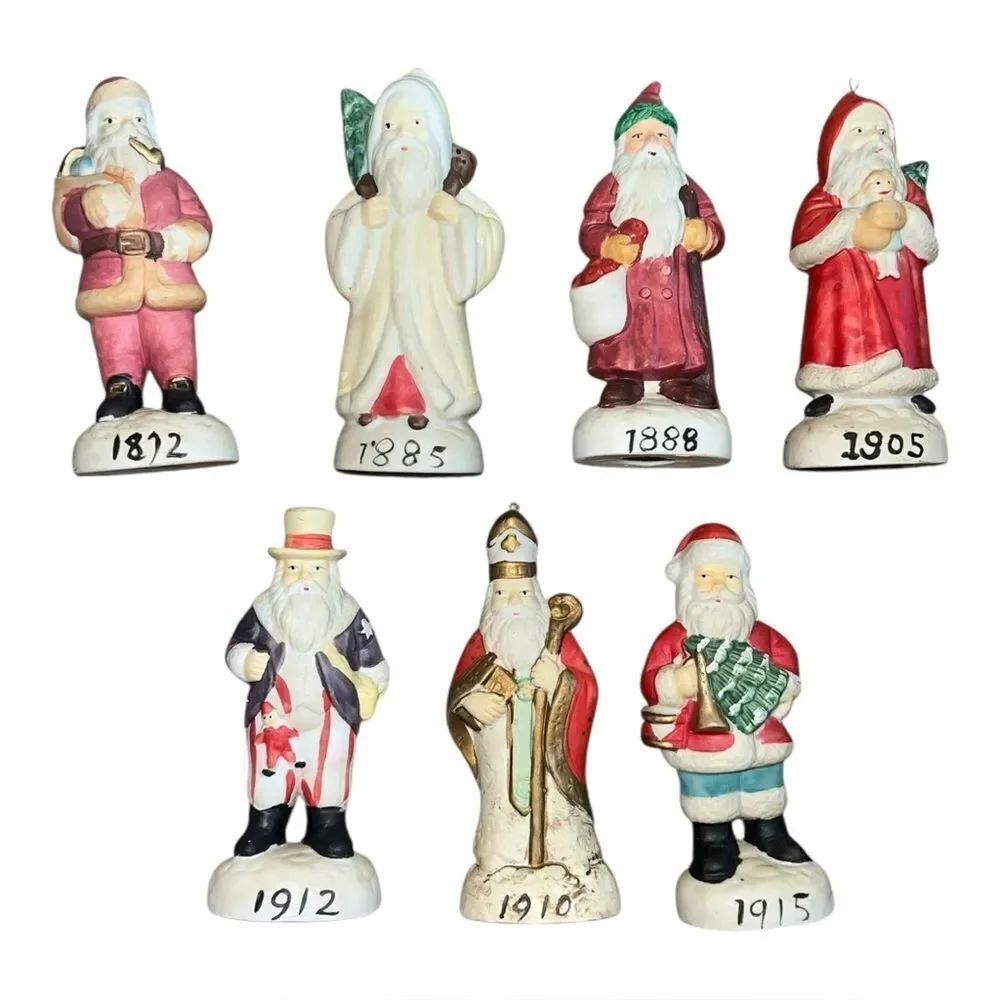 Vintage Santa Claus Through Time Lot of 7 Ceramic Figurines EUC